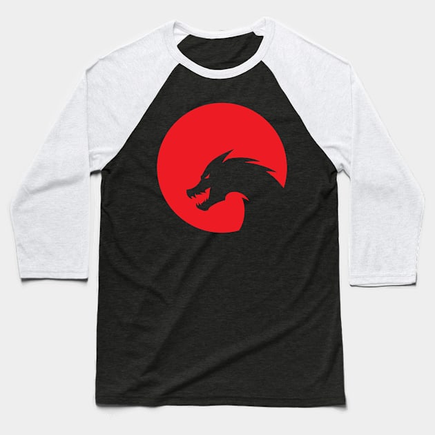 Dragon Head Silhouette Red Gradient Color Baseball T-Shirt by Pastel Potato Shop